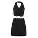 Spring Summer Black Sexy Halter Sleeveless Waistcoat Vest Two Piece Set for Women-Fancey Boutique