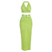 Color-Green-Summer Women Clothing Halter Backless Vest Slim Fit Sheath Skirt Set Women-Fancey Boutique