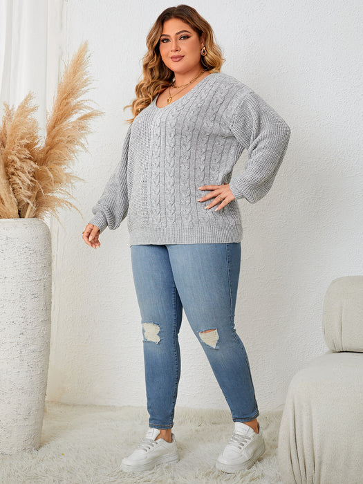 Color-Gray-Plus Size Loose Pullover V neck All Matching Women Top-Fancey Boutique