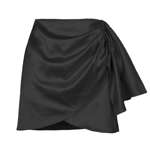 Color-Black-Summer Irregular Asymmetric Zipper Skirt Pleated Positioning Solid Color Satin High Waist Skirt Women Clothing-Fancey Boutique