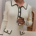 Slim Fit Graceful Long Sleeve Knitted Dress Women Spring Short French Sunken Stripe Tight Collared Dress-Fancey Boutique