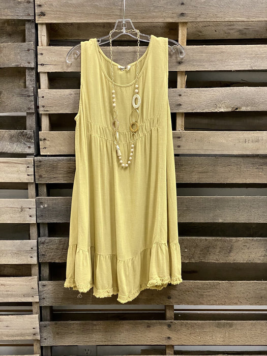 Color-Yellow-Women Basic Dress Sleeveless Short Stitching U Neck T shirt Dress Two Way Wear-Fancey Boutique