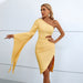 Color-Sexy Dress Oblique Shoulder Bandage Dress Pleated Party Split Long Sleeve Dress Autumn Elegant-Fancey Boutique