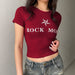 Street Five Pointed Star Letter Graphic Printing Basic round Neck T shirt Summer Sexy All Match Casual Short Top-Fancey Boutique