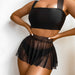 Color-Black-Sexy Solid Color Three-Piece Wide Shoulder Strap Mesh Shirt Dress Bikini Swimsuit Swimwear-Fancey Boutique