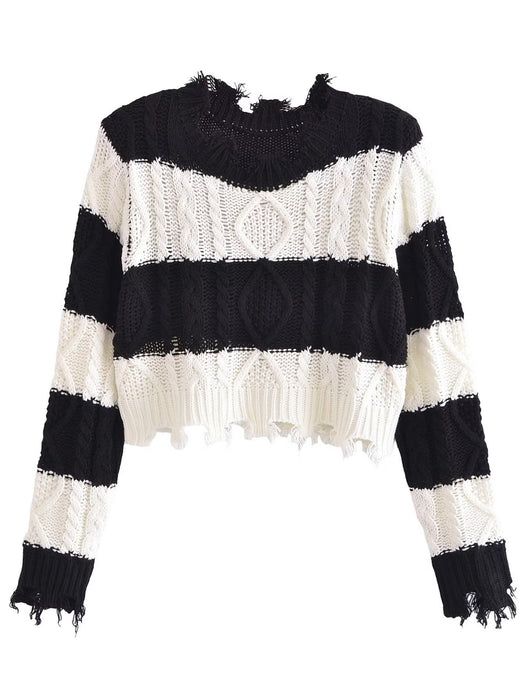 Color-Multi-Black White Sweater Women Clothing Autumn Personalized Waste Soil Pullover-Fancey Boutique