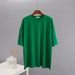 Summer Loose Split Cotton Short Sleeved T Shirt Women Comfortable Round Neck Solid Color-Green-Fancey Boutique