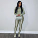 Color-Green-Winter Women Clothing round Neck Long Sleeve Zipper Slit Trousers Casual Set-Fancey Boutique