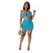 Color-Blue-Women Clothing Popcorn Sexy Cropped Wrapped Chest Short Skirt Bubble Two Piece Set-Fancey Boutique