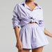 Color-Purple-Single Breasted Collared Shirt Shorts Loose Casual Two Piece Suit Women-Fancey Boutique