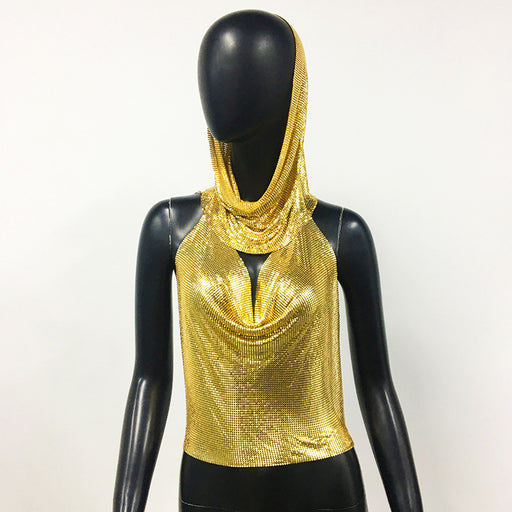 Color-Gold-Sequin Sling Headscarf Set Girls Wear Women Wear Sweet Spicy Sequined Top-Fancey Boutique