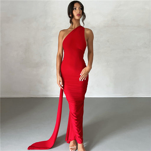 Color-Red-Summer Women Clothing Sexy Backless Halter Sheath Slim Fit Evening Dress Dress for Women-Fancey Boutique