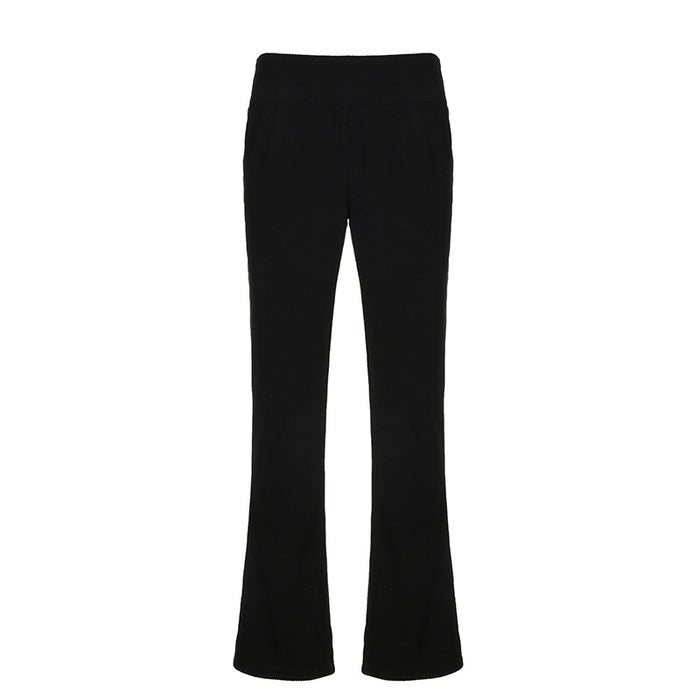 Color-Black-Women Clothing Solid Color Casual Trousers Autumn Winter Plush Sunken Stripe Sports Basic Elastic High Waist Straight Pants-Fancey Boutique