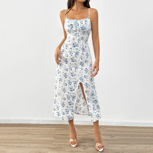 Fresh Air Strap Floral Dress Summer High Waist Pullover A line Midi Dress-Multi-Fancey Boutique