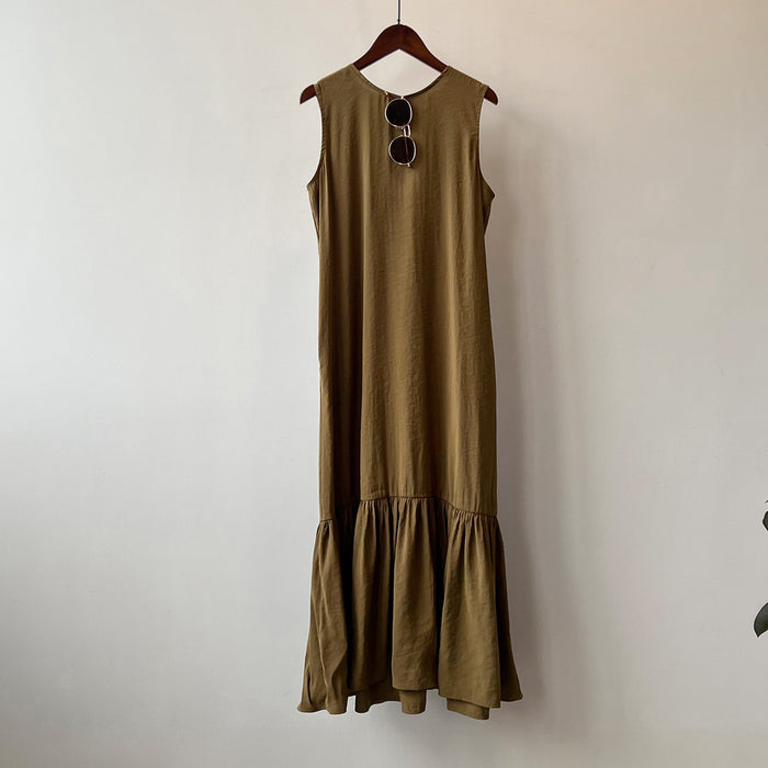 Color-Olive-Sleeveless Vest Dress Summer Back Hollow Out Cutout-out Long Fishtail Dress-Fancey Boutique
