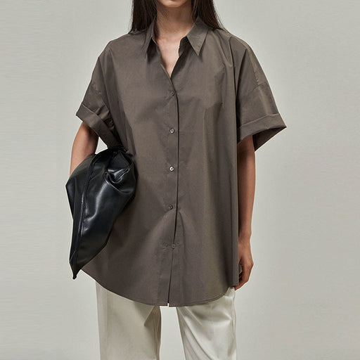 Summer Short Sleeve Shirt Cotton Korean Loose Boyfriend Shirt Casual Cardigan-Fancey Boutique