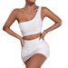 Summer Sexy Slim Fit One Shoulder Pleated Cropped Outfit Hip Dress Women-White-Fancey Boutique