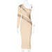 Color-Apricot-Women Clothing Autumn Personality Solid Color Mesh See through Diagonal Collar Sexy Slim Dress-Fancey Boutique