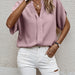 Color-Dirty pink-Sources Summer Solid Color V neck Casual Short Sleeved Top-Fancey Boutique