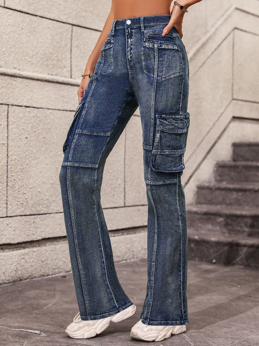 Fashionable Cargo Pants Multi Pocket Sexy All Match High Waist Slimming Straight Denim Trousers Women-Fancey Boutique