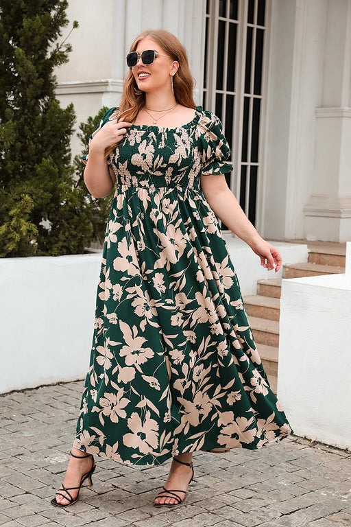 Color-Green-Plus Size Women Clothing Printed Casual Holiday Dress Bohemian French Elegant Mid Length Dress-Fancey Boutique