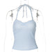 Summer Women Clothing Sexy Sexy Lace Stitching Halter Strap Backless Small Tank Top Top-Blue-Fancey Boutique