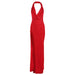Color-Red-Women Clothing Autumn Women Clothing Sexy Deep V Plunge Halter Backless Split Sheath Dress-Fancey Boutique