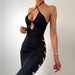 Women Clothing Sexy Halter Suspender Dress Side Ripped Sexy Maxi Dress Slim Dress-Fancey Boutique