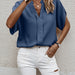 Color-The blue-gray-Sources Summer Solid Color V neck Casual Short Sleeved Top-Fancey Boutique