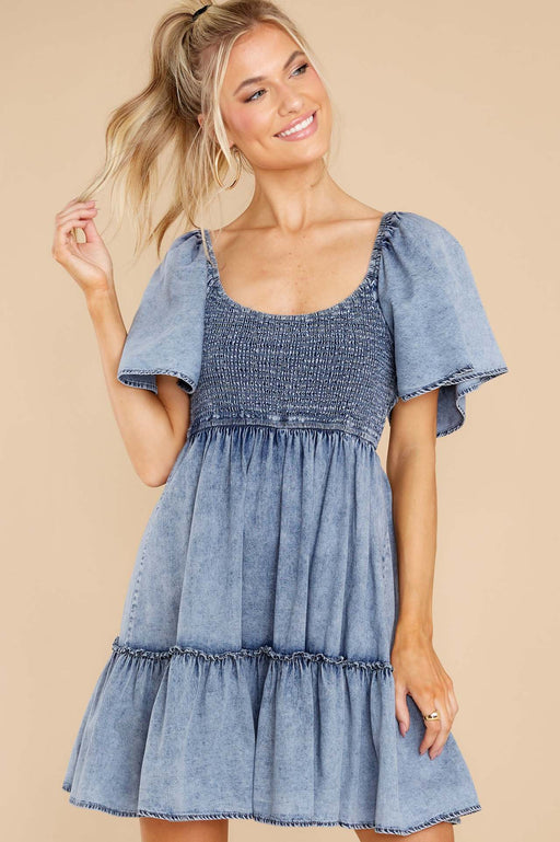 Color-Navy Blue-【MOQ-5 packs】 Spring Summer Office Pullover Loose Denim Short Sleeve Dress-Fancey Boutique