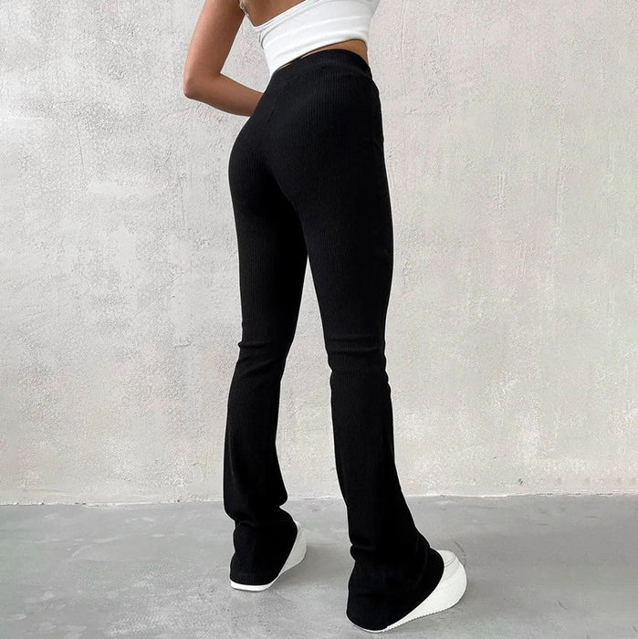 Color-Black-Women Clothing Autumn High Waist Slim-Fit All-Matching Slightly Flared Casual Trousers-Fancey Boutique