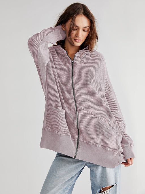 Color-Purple-Cardigan Zipper Sweater Home Wear Women Outerwear Hoodie Long Coat-Fancey Boutique