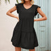 Color-Black-Summer Women Clothing Loose V neck Wooden Ear Sleeve Dress for Women-Fancey Boutique