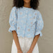 Women Embroidery Short Shirt Flared Sleeves Cropped Exposed Shirt Top-Fancey Boutique