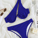 Color-Navy Blue-One Shoulder Small Sunken Stripe Steel Bracket Printed Sexy Bikini Swimsuit Bikini-Fancey Boutique