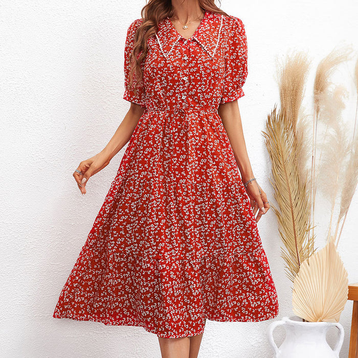 Women Clothing Red Dress Best Printed High Waist Dress-Fancey Boutique