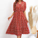 Women Clothing Red Dress Best Printed High Waist Dress-Red-Fancey Boutique