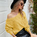 Color-Yellow-Long Sleeve Sweater Women Autumn Winter Loose Knitwear V-neck Solid Color Pullover Sweater-Fancey Boutique