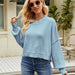 Color-Light Blue Cropped Pullover Sweater-Women Clothing Autumn Winter Loose Cropped Pullover Sweater Long Sleeve round Neck Sweater-Fancey Boutique