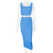 Color-Blue-Women Clothing Sexy Vest Two-Piece Set Crop-Top Short Top Fried Street Suit Skirt Summer-Fancey Boutique