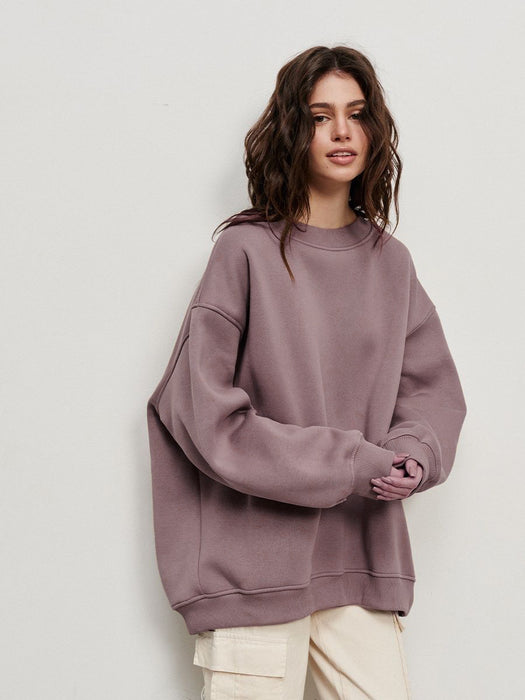 Round Neck Loose Sweatshirt Women Autumn Winter Street Solid Color Polar Fleece Pullover Sweater-Light Brown-Fancey Boutique