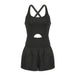 Color-Black-Sports Women Shorts Hollow Out Cutout Cross Back Loose Comfortable Workout Clothes Vest Jumpsuit-Fancey Boutique