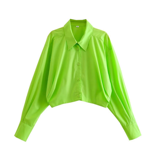 Color-Green-Women Clothing Color Short Shirt Long Sleeve Top Casual All Matching Graceful-Fancey Boutique