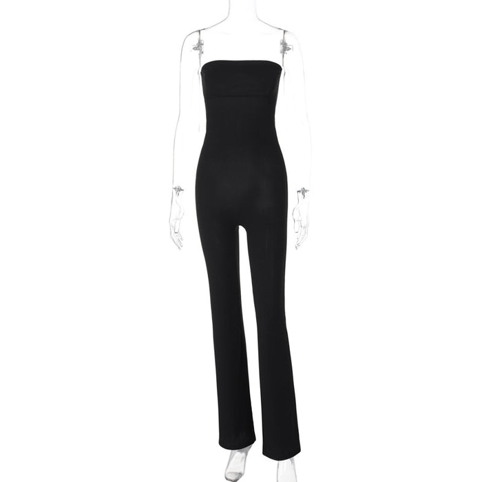Color-Black-Women Clothing Spring Summer Slim Solid Color Tube Top Jumpsuit-Fancey Boutique