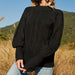 Color-Black-Women Clothing Solid Color Lantern Sleeve Mock Neck Sweater British Loose Pullover Sweater-Fancey Boutique