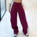 Color-Burgundy-Women Clothing Autumn Winter Street Color Contrast Loose Sweatpants Casual Trousers-Fancey Boutique