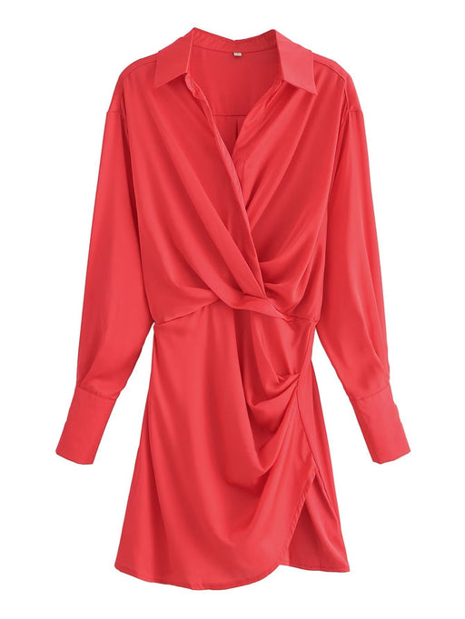 Color-Multi-Summer Red for Women Pleated Long Sleeve Shirt Dress-Fancey Boutique