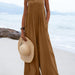 Color-camel-Women Clothing Summer Jumpsuit Ethnic Solid Color Wide Leg Jumpsuit-Fancey Boutique