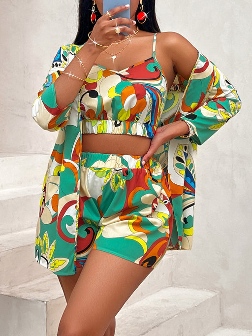 Color-Green-Sexy Women Clothing Summer Printed Waist Controlled All Match Top Three Piece Set-Fancey Boutique