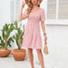 Color-Pink-Square Collar Pleating Cute Mini Dress Summer Fur Ball Dress-Fancey Boutique